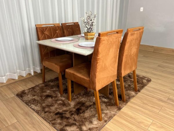 Mesa de Jantar Helo 1.20x0.90 Com 4 Cadeiras Jasmim - Freijó/Off White/Terracota - Imagem 3