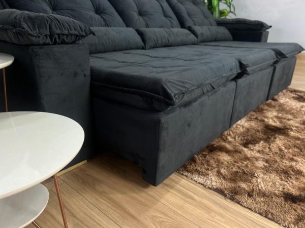 Sofá Retrátil Reclinável Atenas 2.70m - Preto Veludo - Imagem 7
