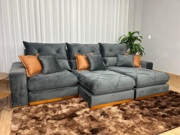 Sofá Retrátil e Reclinável Gran Bello 3,20m - Cinza Veludo - Imagem 3