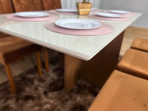 Mesa de Jantar Helo 1.60×0.90 Com 6 Cadeiras Jasmim - Freijó/Off White/Terracota Veludo - Imagem 4