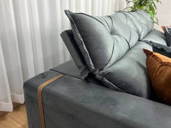 Sofá Retrátil Reclinável Pleno 2.30m - Cinza Veludo - Imagem 6