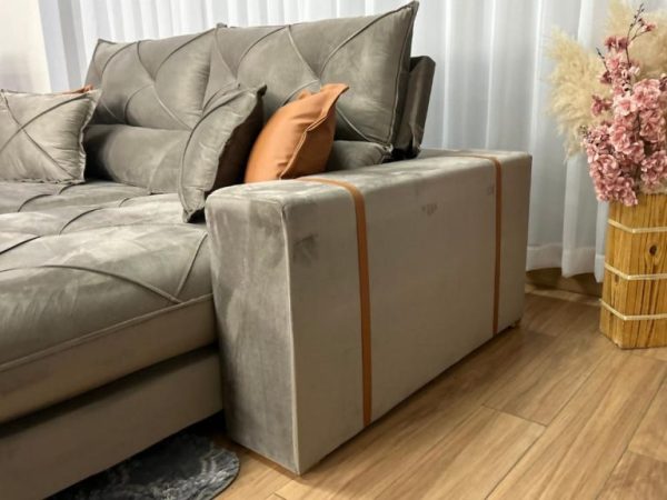 Sofá Retrátil e Reclinável Gran Bello 2.50m - Capuccino Veludo - Imagem 4