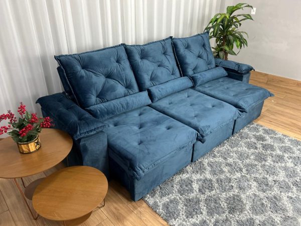 Sofá Retrátil Reclinável Porto Madero 2.70m- Azul Veludo - Imagem 10