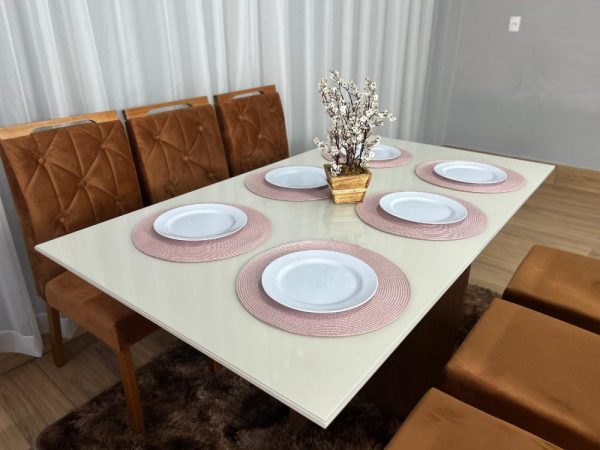 Mesa de Jantar Helo 1.60×0.90 Com 6 Cadeiras Jasmim - Freijó/Off White/Terracota Veludo - Imagem 3