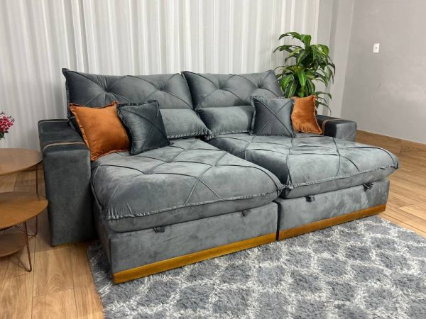 Sofá Retrátil Reclinável Pleno 2.50 - Cinza Veludo