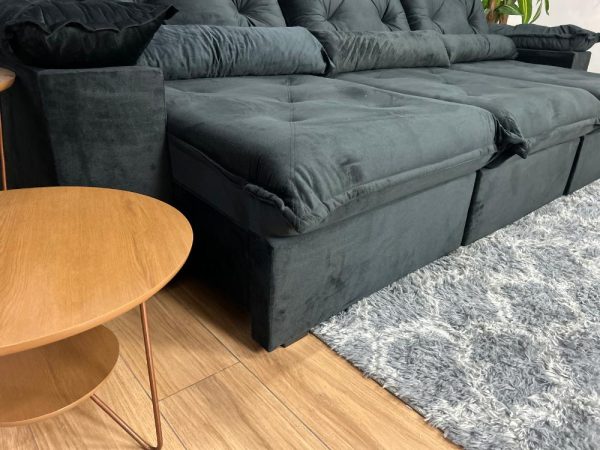 Sofá Retrátil Reclinável Porto Madero 2.70m- Preto Veludo - Imagem 6