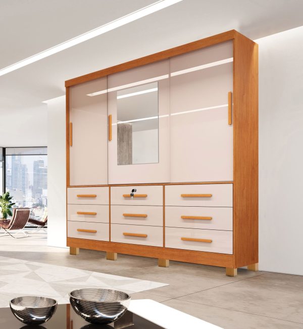 Guarda-Roupa Athenas 3 Portas e 9 Gavetas - Nature/Off White