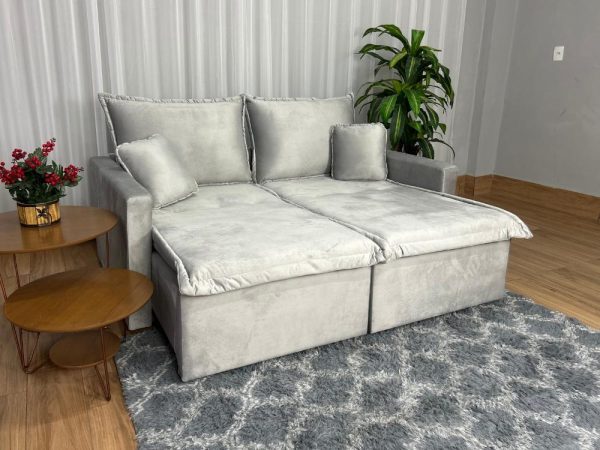 Sofá Cama Retrátil Reclinável Positano 1.80m Mod.80 - Prata Veludo - Imagem 3