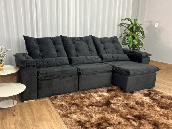 Sofá Retrátil Reclinável Atenas 2.70m - Preto Veludo - Imagem 3
