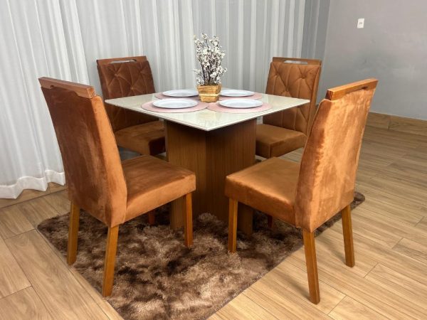 Mesa de Jantar Helo 0.90x0.90 Com 4 Cadeiras Jasmim - Freijó/Off White/Terracota - Imagem 3