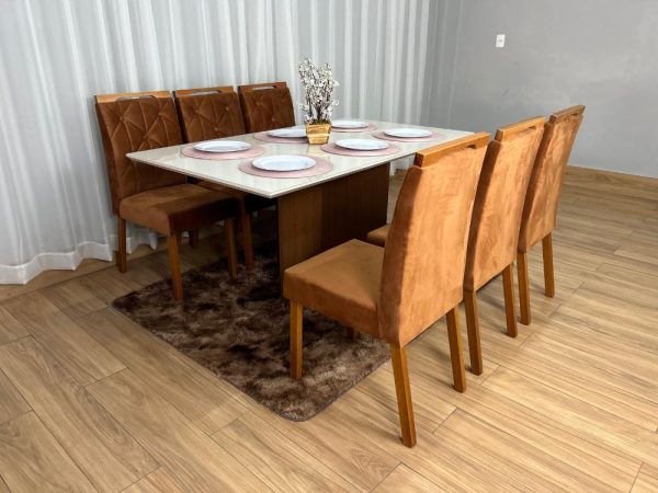 Mesa de Jantar Helo 1.60×0.90 Com 6 Cadeiras Jasmim - Freijó/Off White/Terracota Veludo - Imagem 5