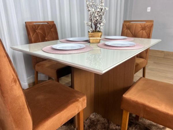 Mesa de Jantar Helo 1.20x0.90 Com 4 Cadeiras Jasmim - Freijó/Off White/Terracota - Imagem 4