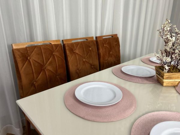 Mesa de Jantar Helo 1.60×0.90 Com 6 Cadeiras Jasmim - Freijó/Off White/Terracota Veludo - Imagem 2