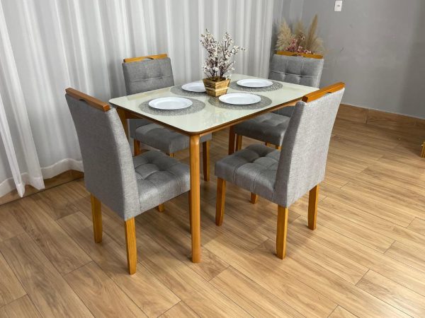 Mesa de Jantar Veneza 1.20x0.80 c/4 Cadeiras Londres - Cinamomo/Off White/ Cinza Linho - Imagem 5
