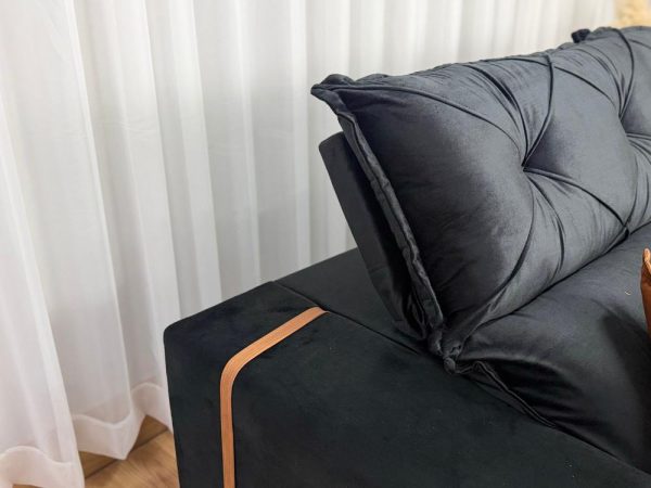 Sofá Retrátil Reclinável Pleno 2.10m - Preto Veludo - Imagem 7