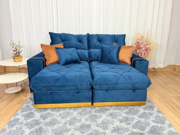 Sofá Retrátil Reclinável Pleno 2.50 - Azul Veludo - Imagem 2