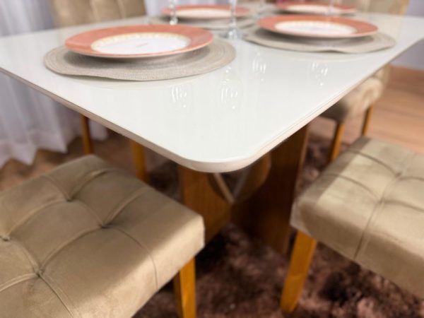 Mesa de Jantar Madri 1.20x0.80 Com 4 Cadeiras Londres - Cinamomo/Off white/Avelã Veludo - Imagem 3