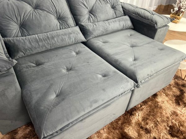 Sofá Retrátil Reclinável New Grécia 2.00m - Cinza Veludo - Imagem 6