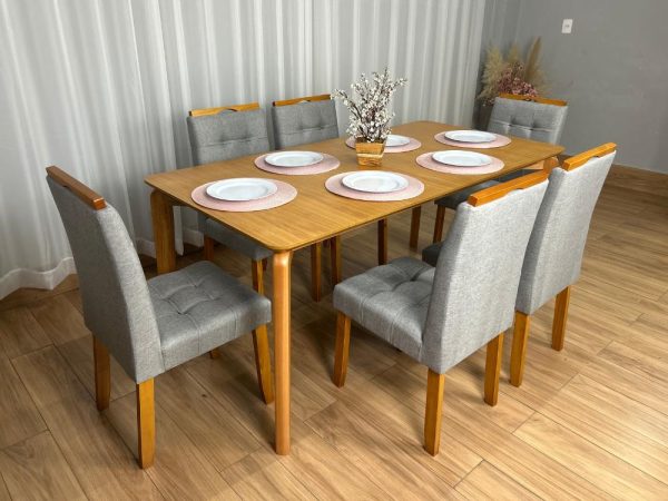 Mesa de Jantar Veneza 1.80x0.90 c/6 Cadeiras Londres - Cinamomo Laminado/Cinza Linho - Imagem 2