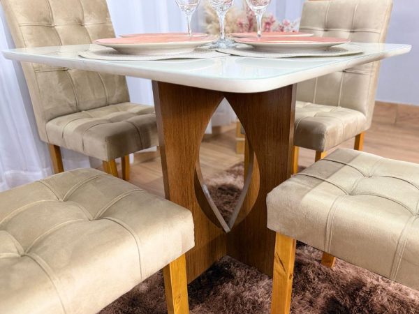 Mesa de Jantar Madri 0.90x0.90 Com 4 Cadeiras Londres - Cinamomo/Off white/Avelã - Imagem 5