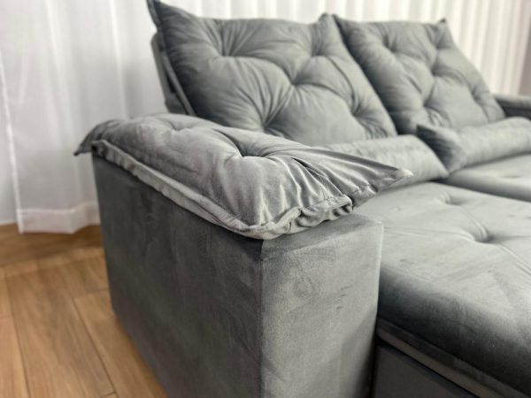 Sofá Retrátil Reclinável New Grécia 2.00m - Cinza Veludo - Imagem 4