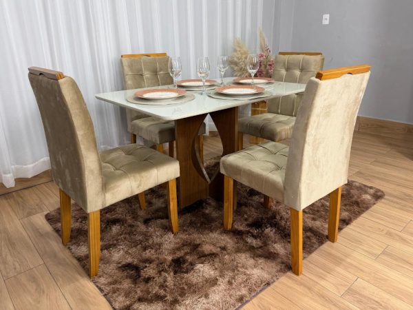 Mesa de Jantar Madri 1.20x0.80 Com 4 Cadeiras Londres - Cinamomo/Off white/Avelã Veludo - Imagem 2