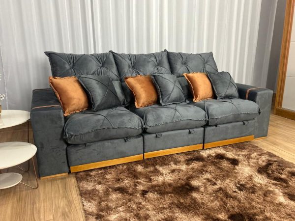 Sofá Retrátil Reclinável Pleno 3 Módulos 2.60m - Cinza Veludo - Imagem 5