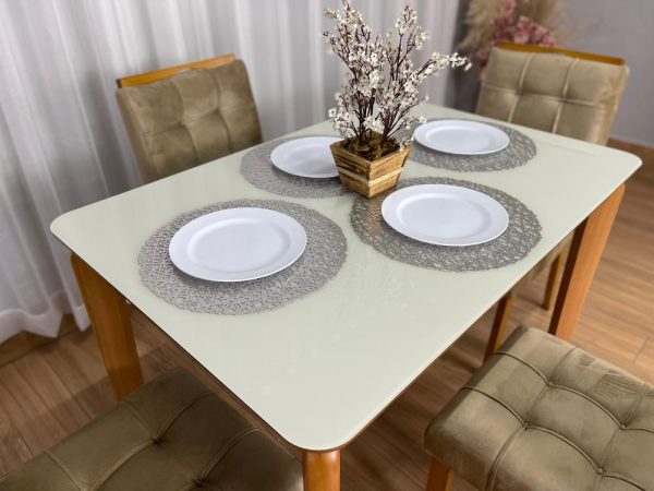 Mesa de Jantar Veneza 1.20x0.80 c/4 Cadeiras Londres - Cinamomo/Off White/Avelã Veludo - Imagem 5