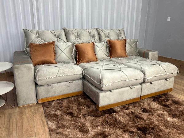 Sofá Retrátil Reclinável Pleno 3 Módulos 2.60m - Capuccino Veludo - Imagem 2