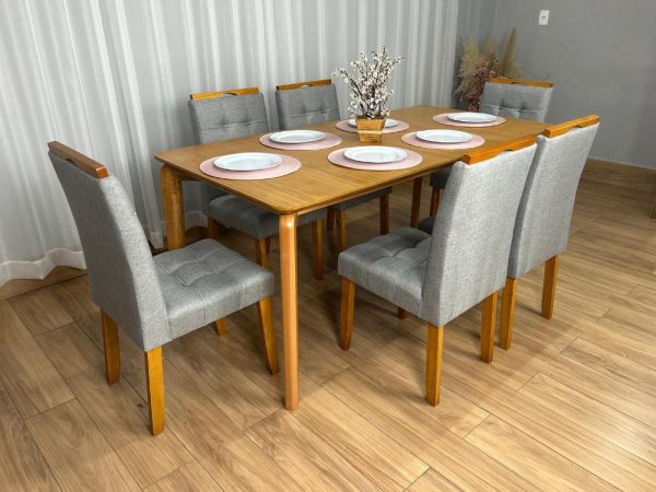 Mesa de Jantar Veneza 1.80x0.90 c/6 Cadeiras Londres - Cinamomo Laminado/Cinza Linho - Imagem 3