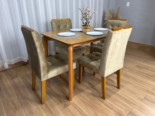 Mesa de Jantar Veneza 1.20x0.80 c/4 Cadeiras Londres - Cinamomo Laminado/Avelã Veludo - Imagem 6