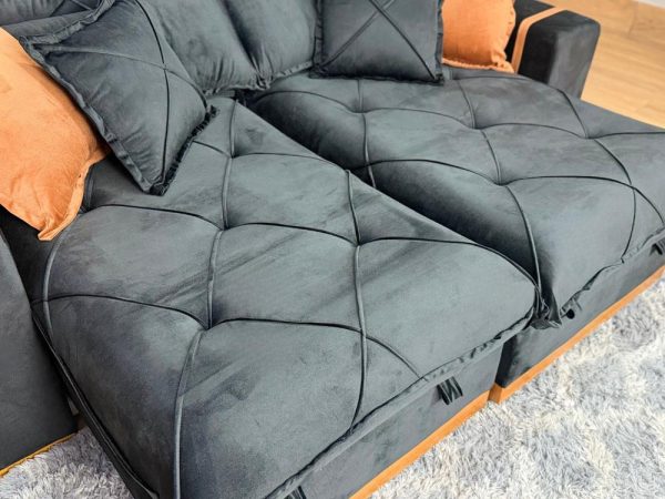 Sofá Retrátil Reclinável Pleno 2.10m - Preto Veludo - Imagem 6