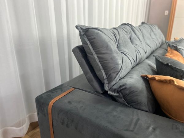 Sofá Retrátil Reclinável Pleno 3 Módulos 2.90m - Cinza Veludo - Imagem 7