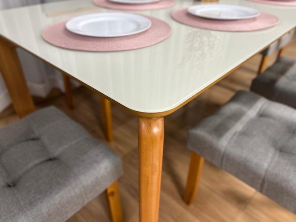 Mesa de Jantar Veneza 1.80x0.90 c/6 Cadeiras Londres - Cinamomo/Off White/Cinza Linho - Imagem 6