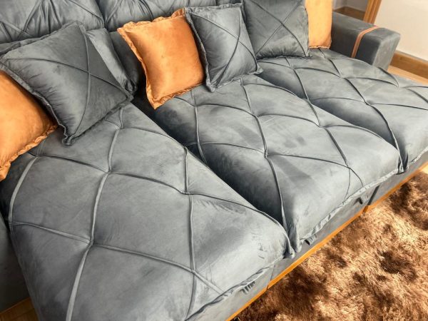 Sofá Retrátil Reclinável Pleno 3 Módulos 2.90m - Cinza Veludo - Imagem 6