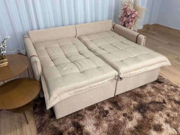Sofá Cama Retrátil Caixa Zero Munique 2.00m - Bege Linho - Imagem 5