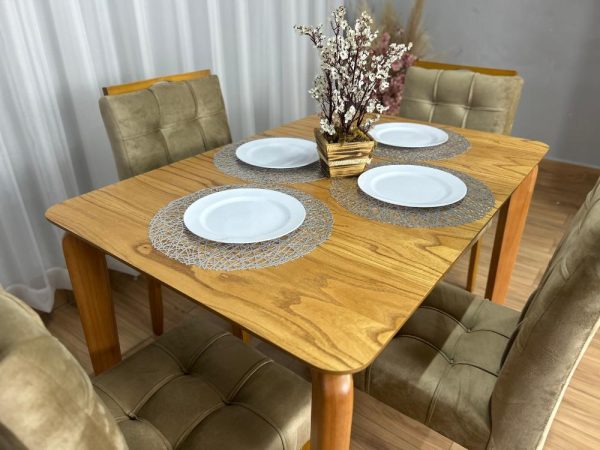 Mesa de Jantar Veneza 1.20x0.80 c/4 Cadeiras Londres - Cinamomo Laminado/Avelã Veludo - Imagem 3