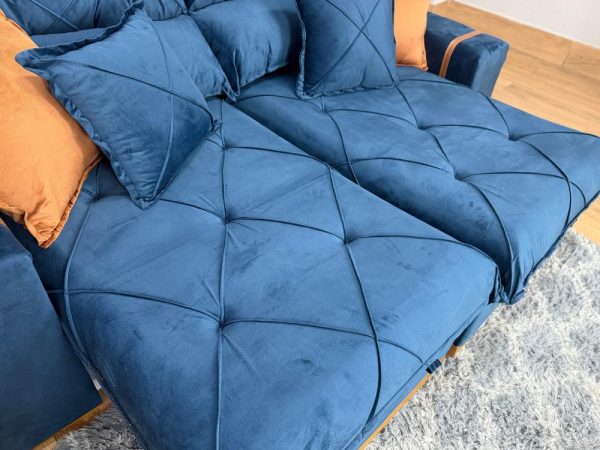 Sofá Retrátil Reclinável Pleno 2.30m - Azul Veludo - Imagem 6