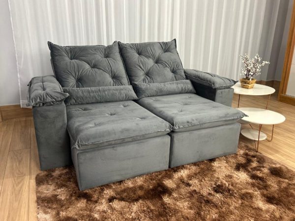 Sofá Retrátil Reclinável New Grécia 2.00m - Cinza Veludo