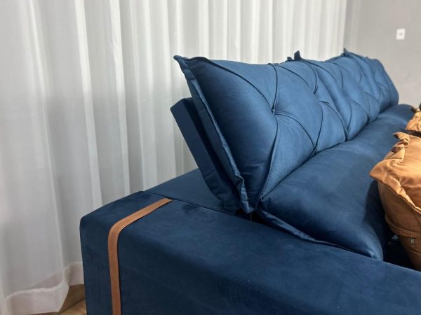 Sofá Retrátil Reclinável Pleno 3 Módulos 2.60m - Azul Veludo - Imagem 7