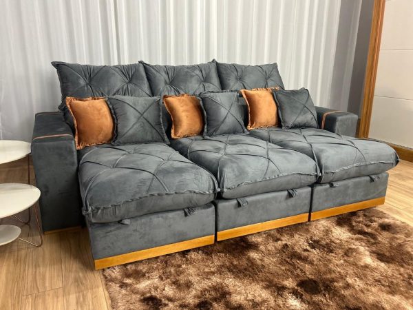 Sofá Retrátil Reclinável Pleno 3 Módulos 2.60m - Cinza Veludo