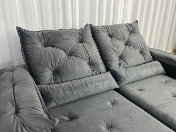 Sofá Retrátil Reclinável New Grécia 2.00m - Cinza Veludo - Imagem 7