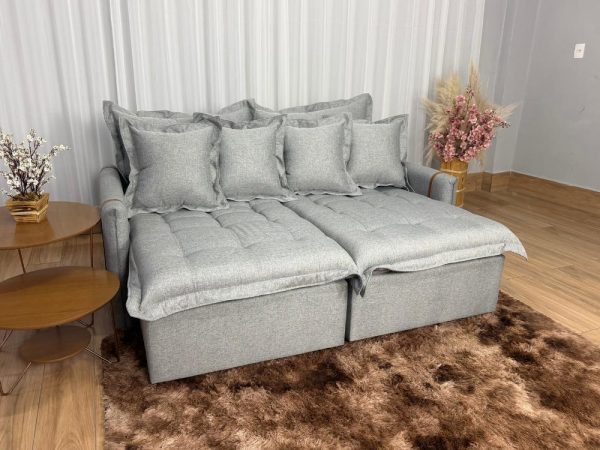 Sofá Cama Retrátil Caixa Zero Munique 1.80m - Cinza Linho