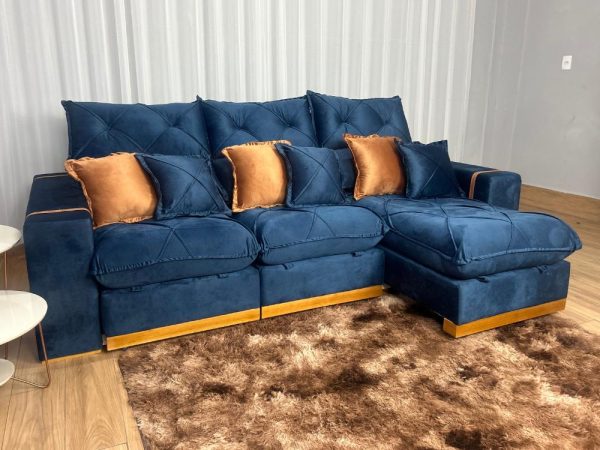 Sofá Retrátil Reclinável Pleno 3 Módulos 2.60m - Azul Veludo - Imagem 3