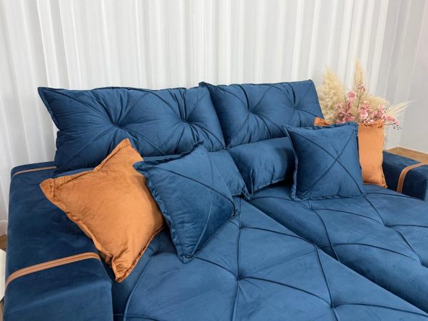 Sofá Retrátil Reclinável Pleno 2.30m - Azul Veludo - Imagem 7