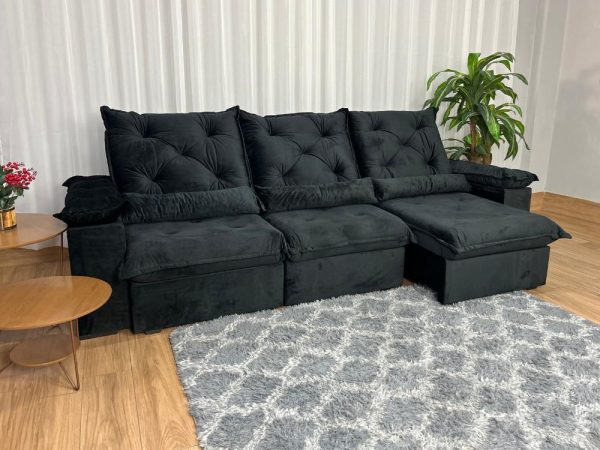 Sofá Retrátil Reclinável Brasão 2.70m- Preto Veludo - Imagem 4