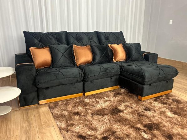 Sofá Retrátil Reclinável Pleno 3 Módulos 2.60m - Preto Veludo - Imagem 3