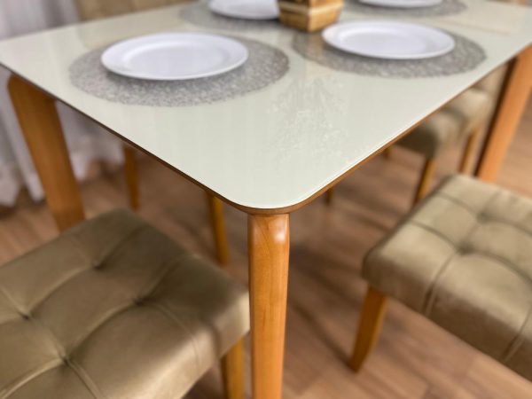 Mesa de Jantar Veneza 1.20x0.80 c/4 Cadeiras Londres - Cinamomo/Off White/Avelã Veludo - Imagem 4