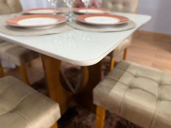 Mesa de Jantar Madri 0.90x0.90 Com 4 Cadeiras Londres - Cinamomo/Off white/Avelã - Imagem 2