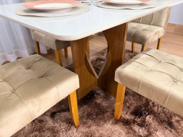 Mesa de Jantar Madri 1.20x0.80 Com 4 Cadeiras Londres - Cinamomo/Off white/Avelã Veludo - Imagem 5